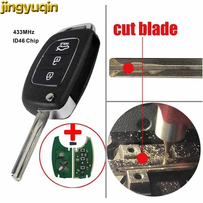 Jingyuqin Uncut/Cut Blade Flip 3 BTN 433 МГц ID46 чип ключ для автомобиля чехол оболочка hyundai New IX35 IX25
