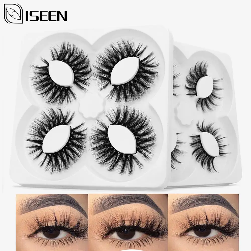 ISEEN 4 пары 3D норковые Накладные ресницы ручной работы пушистые накладные Макияж