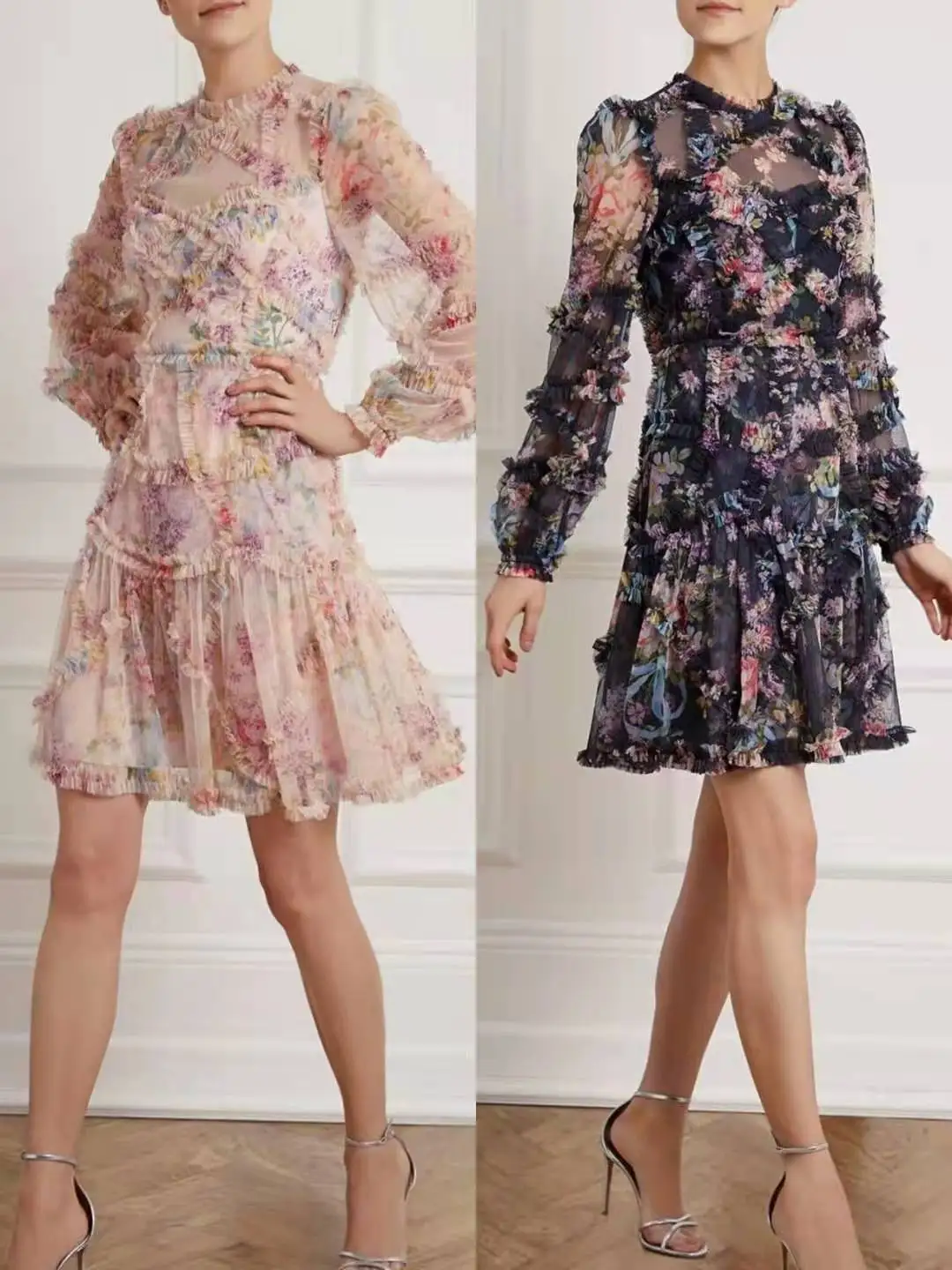 

Summer new lady long dress French bunch pleated floral FAIRY DRESS temperament print screen Chiffon Dress