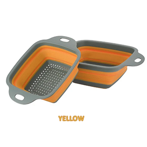 Yellow Квадратный складной дуршлаг-Пищевая силиконовая сито для пищевых продуктов с ручками Складная паста фруктовые овощи кухонный гаджет сушилка - Цвет: Yellow