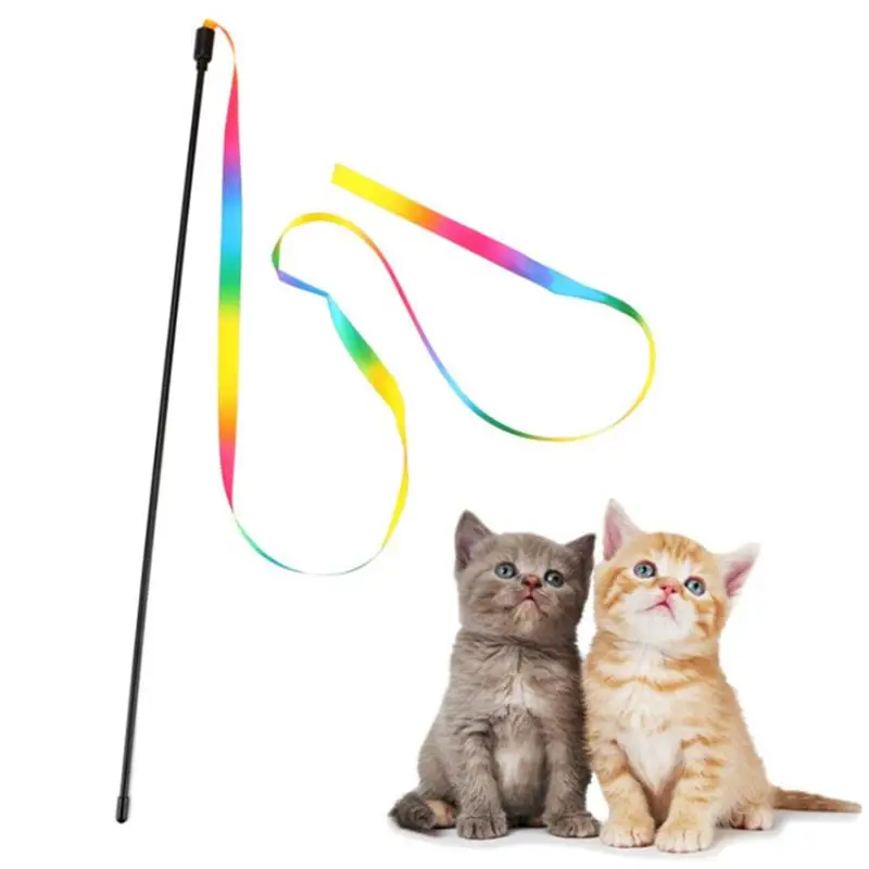

1pcs Double-sided Rainbow Ribbon Stick Cat Creative Funny Toys Interactive Toys Bar Free Swing for Indoor Pets Play and Exercise