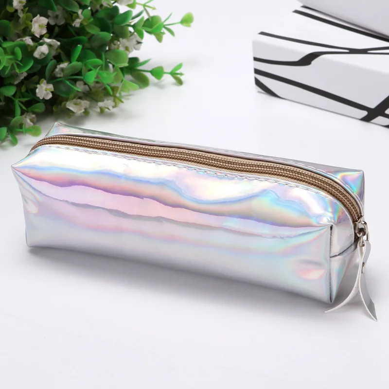 Белый New laser pencil bag Simple ladies cosmetic bag cylinder storage bag male and female students stationery pencil bag CL-19222 - Цвет: Белый