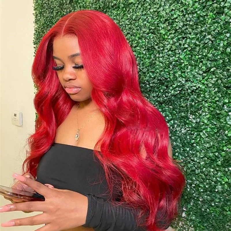 

Red Color Free Part Long Lace Front Wig Body Wave Remy Wigs Pre Plucked Humen Hair Lace Wig 13*6 Lace Front wigs