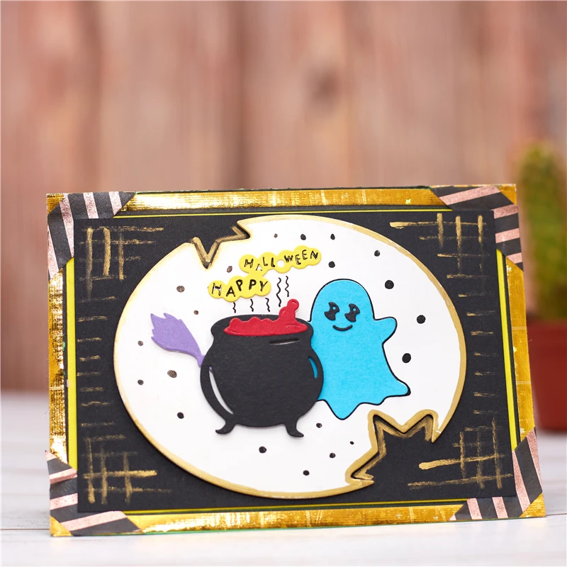 

Kokorosa Happy Halloween Metal Cutting Dies Pot Broom New 2020 for Card Making Scrapbooking Embossing Cuts Stencil Craft Dies