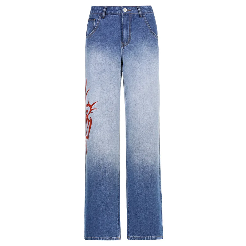 

Women's new straight jeans with street print gradient