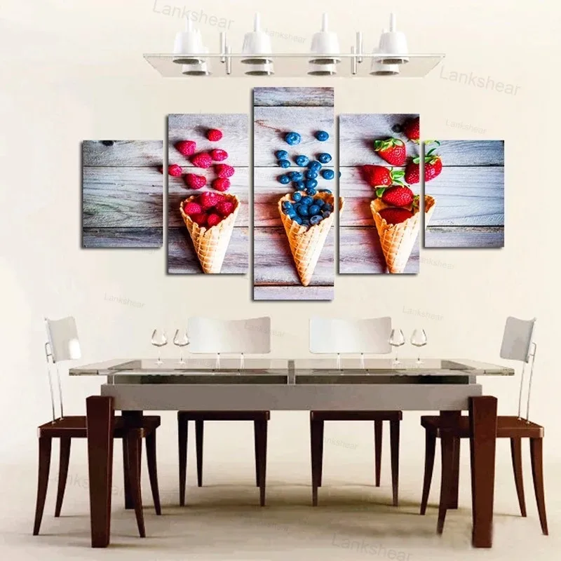 5 панелей фрукты и мороженое конусные постеры Hd печатная картина холст вкусные