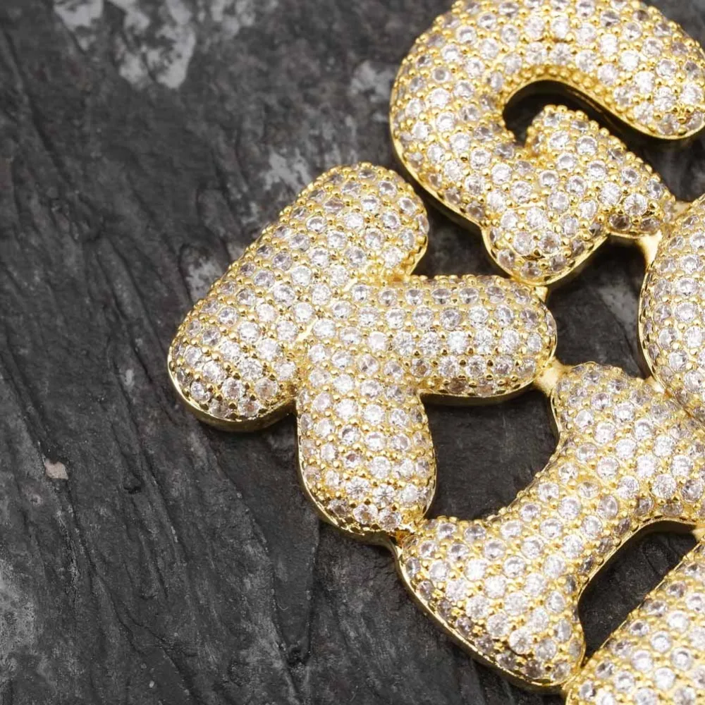 Пользовательское имя Iced Out Bubble цепочка с буквами ожерелья с подвесками для мужчин амулеты Циркон хип-хоп ювелирные изделия с золотой серебряной теннисной цепью