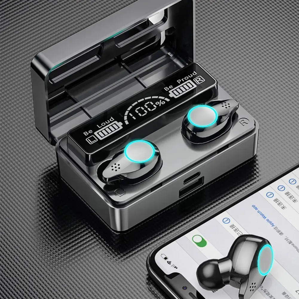 

New Wireless Bluetooth 5.1 Headset For Iso Android Sports Headset Microphone Headphones Hd Power Display With Charging Case V3K0