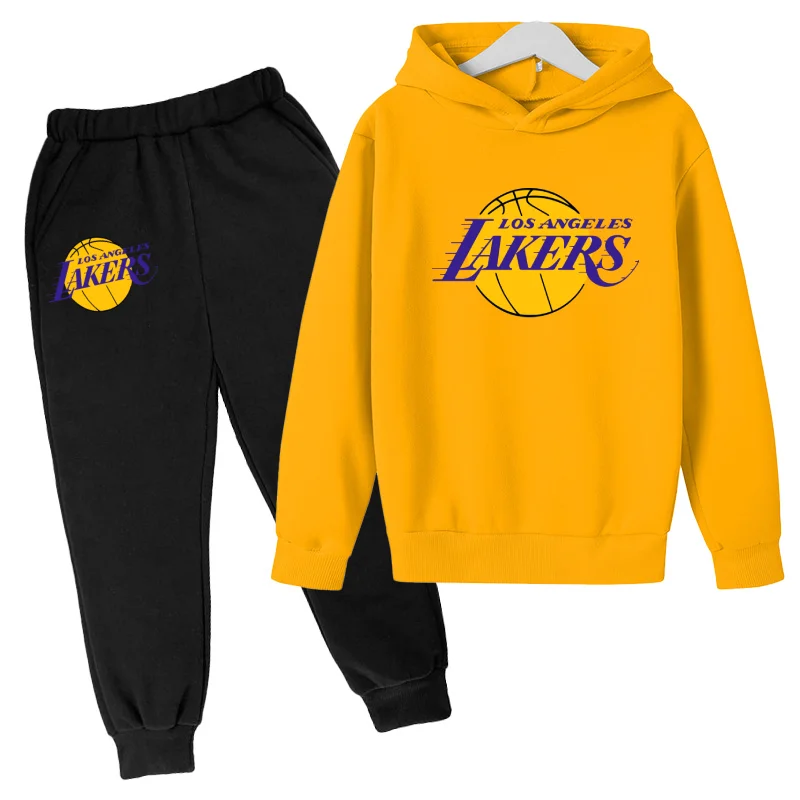 Los Angeles Basketball LOGO Popular Teams Clothes Cartoon Hoodi Childrens Clothing Boys Hoodie Pants 2pcs Sets Girls Kids child | Мать и