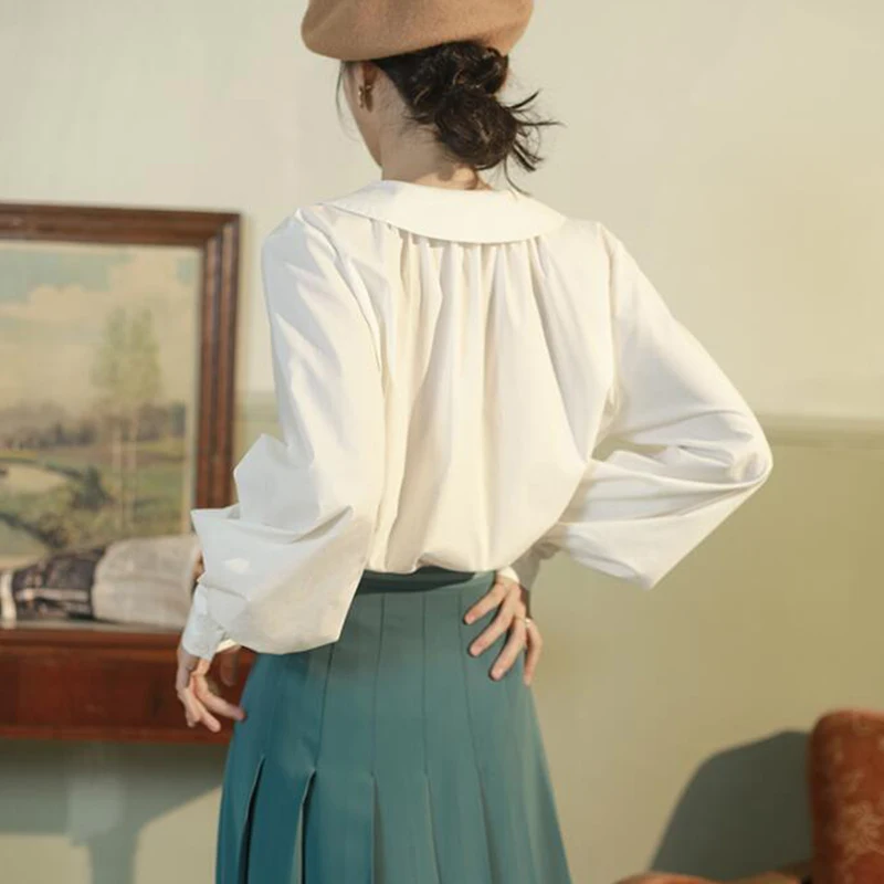 

Sister Fara New Spring Blouses For Women 2021 Turn-Down Collar Long Sleeve Single Breasted Shirts Office Lady Fashion Blouses