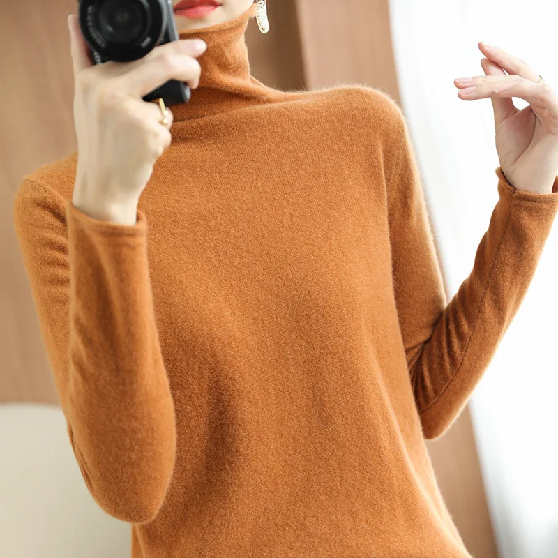 

Pile Collar Women's 100 Pure Wool Sweater Solid Color High Neck Sweater Slim Fit And Versatile Bottomed Wool Sweater