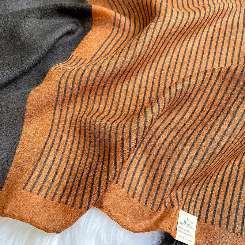 

2020 Korean style women's warm fashionable stripe shawl and sunscreen beach towel autumn and winter new cotton and hemp scarves