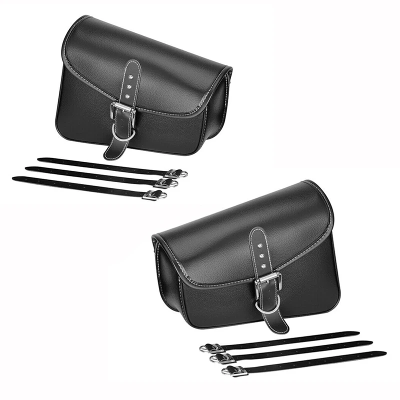 left right black Мотоциклетная кожаная сумка для багажа, Боковая Сумка SWINGARM для Sportster XL 883 1200 Iron Dyna Softail Street Fat Bob FXFB - Название цвета: left right black