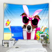 kawaii animal dog tapestry wearing sunglasses family mural wall hanging home living decoration room accessories hot new product