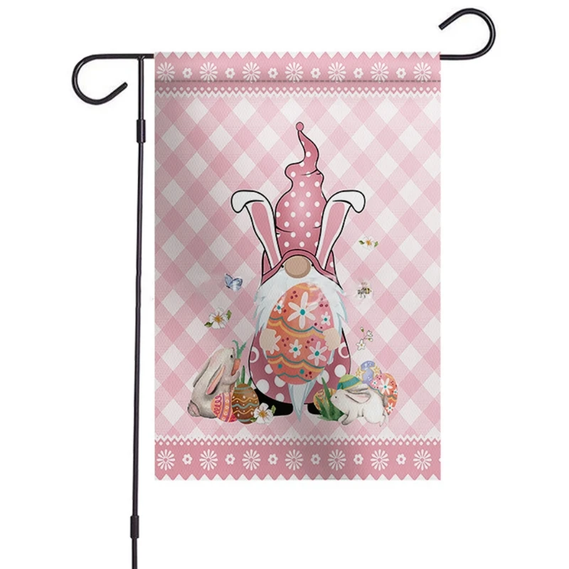 

Garden Flag Cute Cartoon Gnomes Print Easter Non-Woven Yard Banner Party Decor