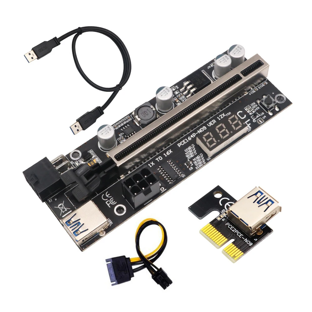 

VER12X USB 3.0 6Pin PCI-E 009S PLUS Riser Extender USB 3.0 Power Cable Adapter Card For GPU Miner Mining With Temperature Sensor