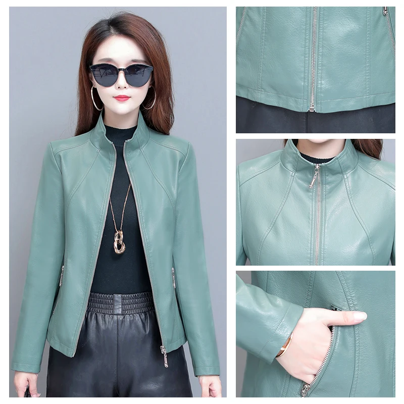Новинка осенняя Женская куртка из искусственной кожи короткое пальто для