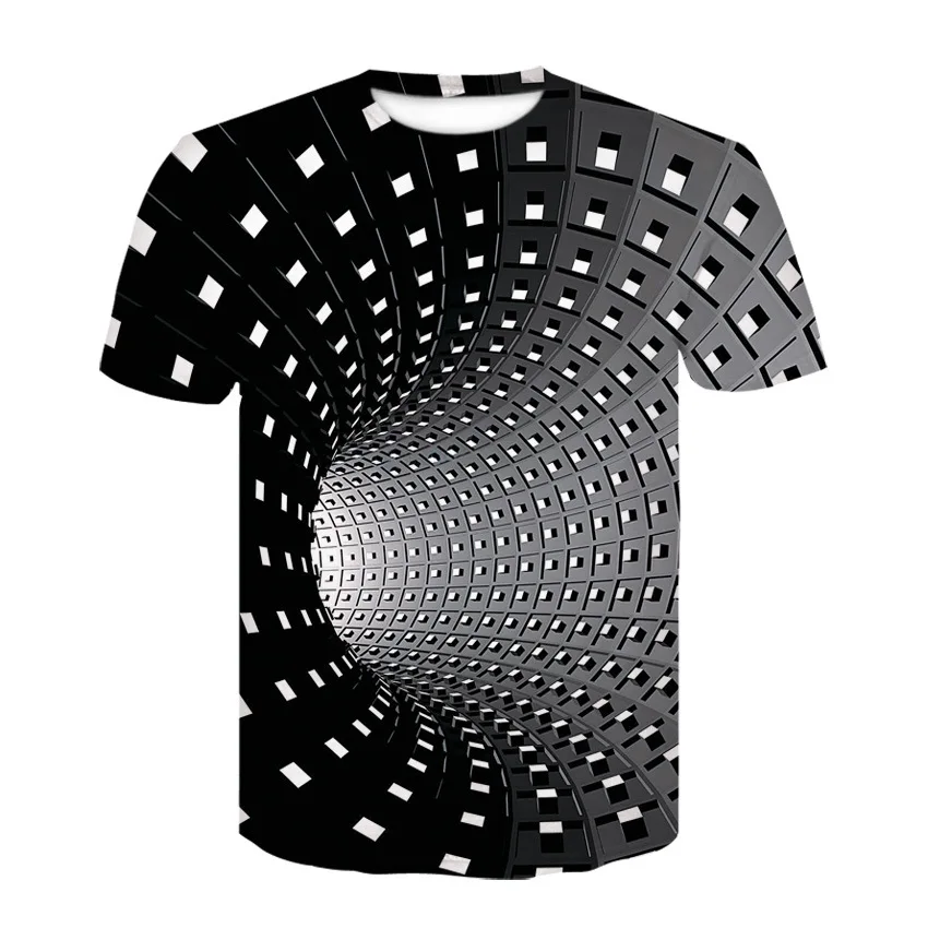 

Colorful 3D illusion printing men's T-shirt funny T-shirt black and white graphics O-neck pullover Tee 2019 camiseta masculina