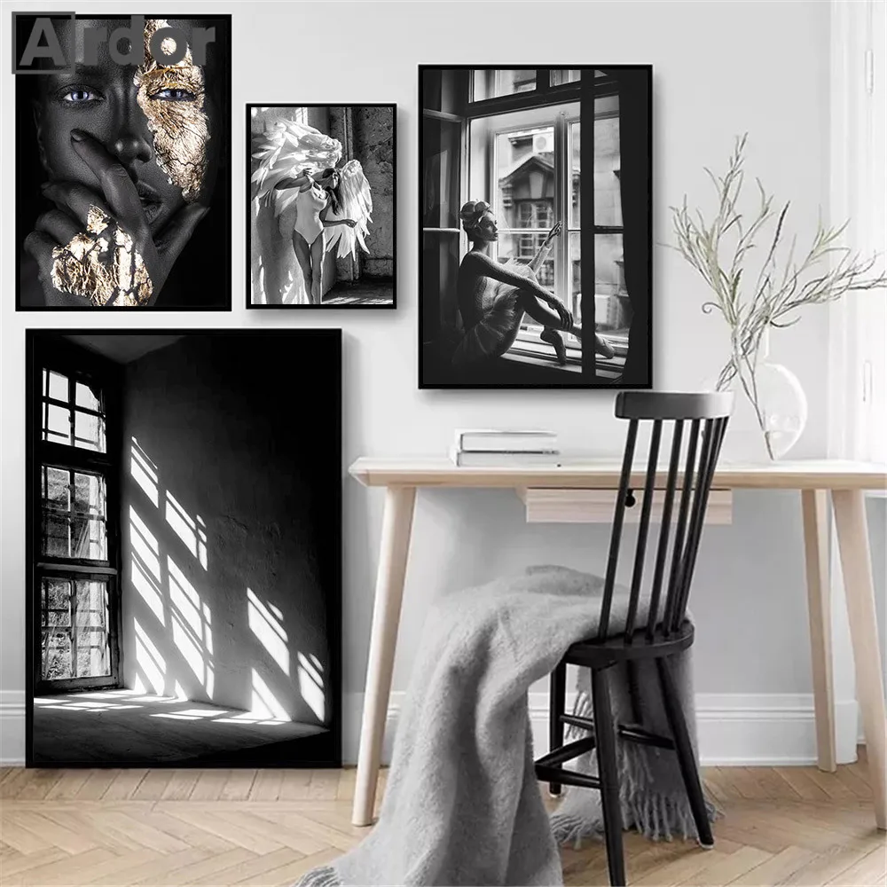 Золотистая Серебристая женщина Настенная картина Крылья Ангела сексуальная