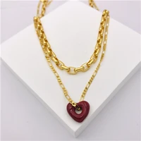 heart necklaces women jewelry brass plated 18k gold geo chained punk party t show designer club ins rare japan korean trendy