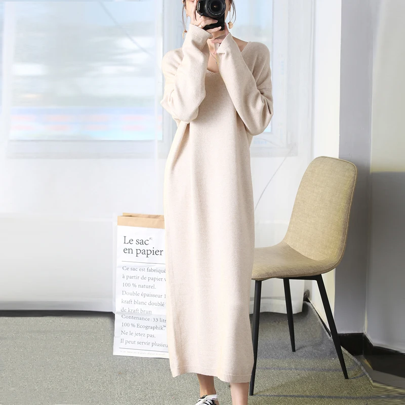 Женское вязаное платье-свитер ALKMENE свободное вечернее платье с длинным рукавом и