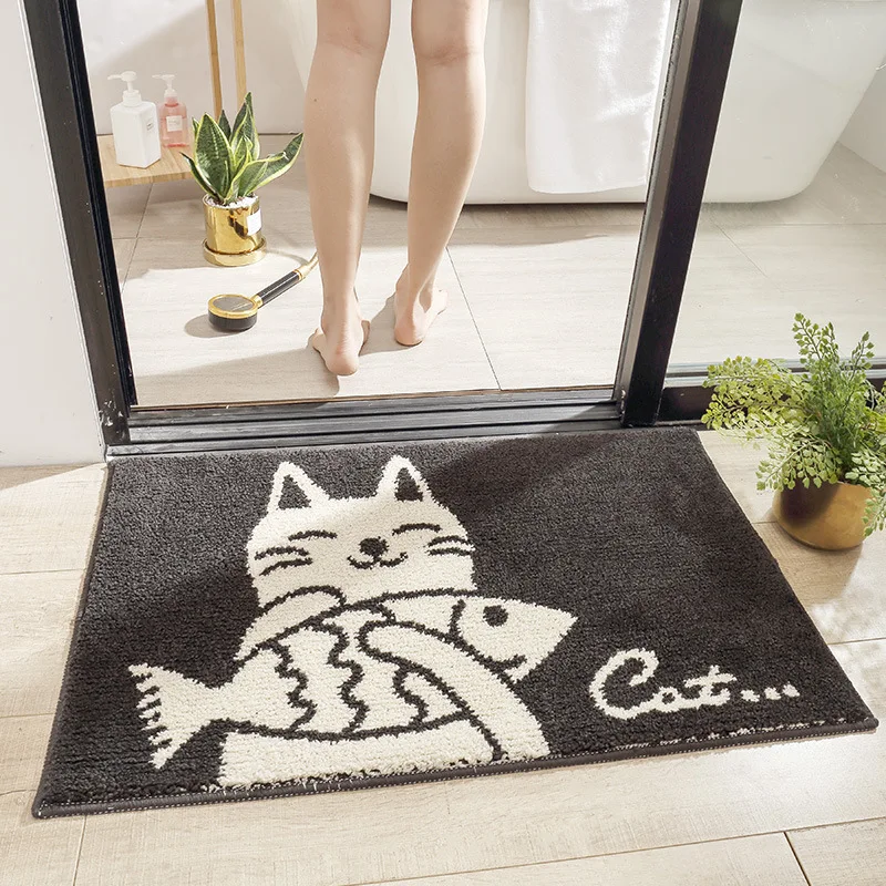 

Eovna bath mats Flocking home door mat simple black and white bedroom bathroom absorbent non-slip foot mat