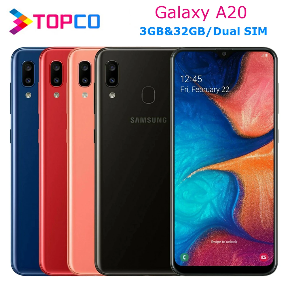 Мобильный телефон Samsung Galaxy A20 разблокированный 4G Android восемь ядер 6 4 дюйма две SIM