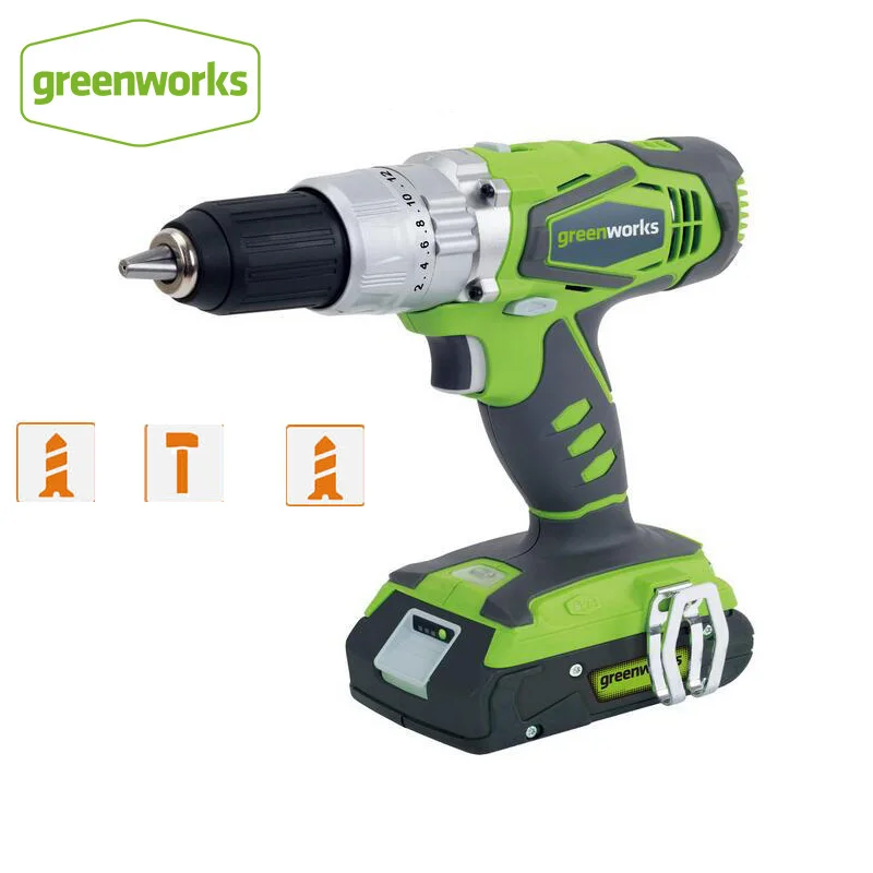 Greenworks 24 В двойная скорость Электрический шуруповерт 60н. М ударная Аккумуляторная дрель Аккумуляторные Бытовые электроинструменты