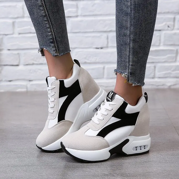 2021 Platform Sneakers Shoes Red Black Casual Shoes Women Sneakers Ladies Platform Sneakers Heels Wedge Shoes Zapatillas Mujer minika new pink women s sneakers platform toning wedge zapatillas sports shoes for women swing shoes slimming sneakers fitness