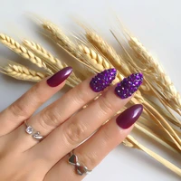 pearl purple custom full rhinestones optional sequins stiletto press fake nails on artificial false nails art decoration