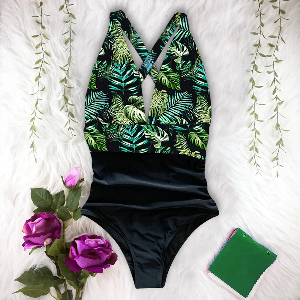 Сексуальный цельный купальник 2020 женский с v-образным вырезом однотонная пляжная