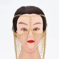 iluxury ladies jewelry metal forehead hair band hair accessories headdress multilayer tassel head chain cover face party gift