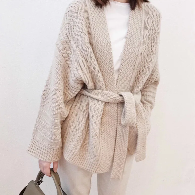 

2020 Autumn Winter Twist Cashmere Lazy Wind Casual Cardigan Sweater Women Thickened Loose Plus Size Knitted Jacket Coat B125