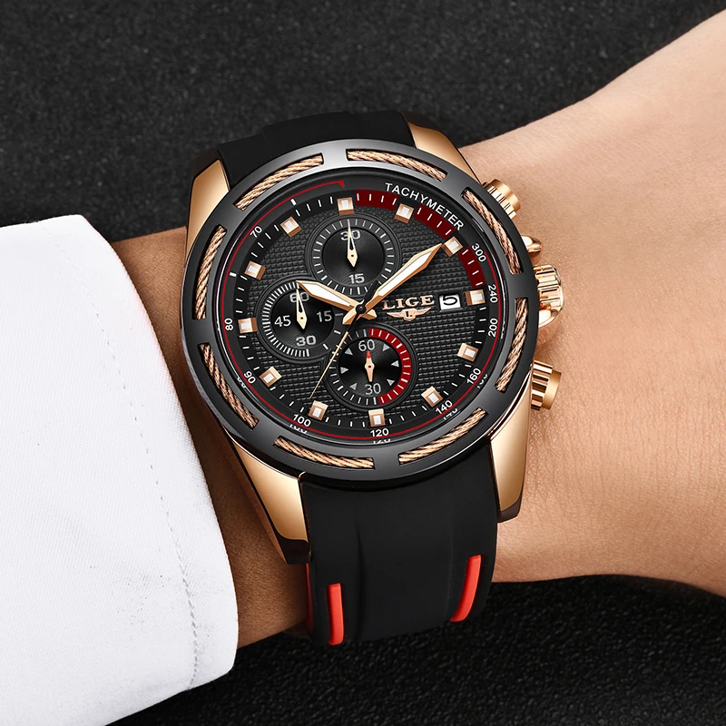 Relogio Masculino 2019 LIGE New Mens Watches Top Brand Luxury Silicone Strap Sport Waterproof Chronograph Gold Quartz Wristwatch | Наручные