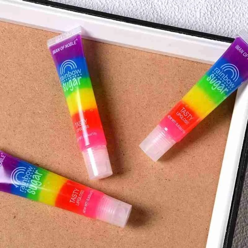 

Rainbow Sugar Lip Gloss Transparent Scented Lip Gloss Clear Fruit Lip Balm Liquid Lipstick Moisturizing Plumper Lip Oil