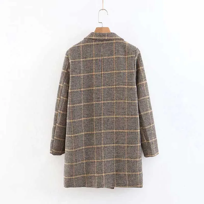 Женское длинное двубортное пальто в английском стиле из твила с отложным