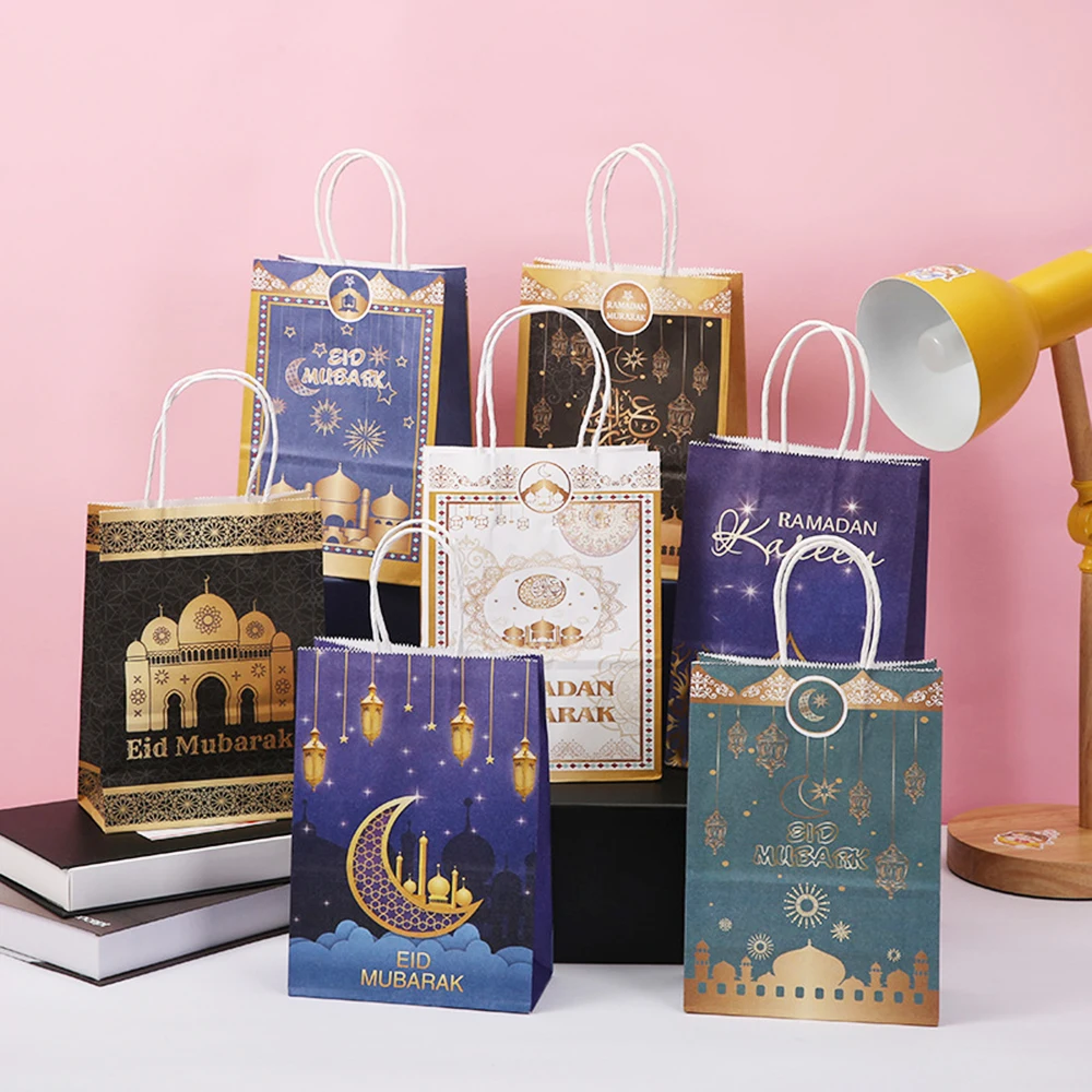 

12 Eid Mubarak Kraft Bags Holiday Party Gift Bags Happy Eid Wrapping Paper Muslim Eid Mubarak Moon Tote Bag
