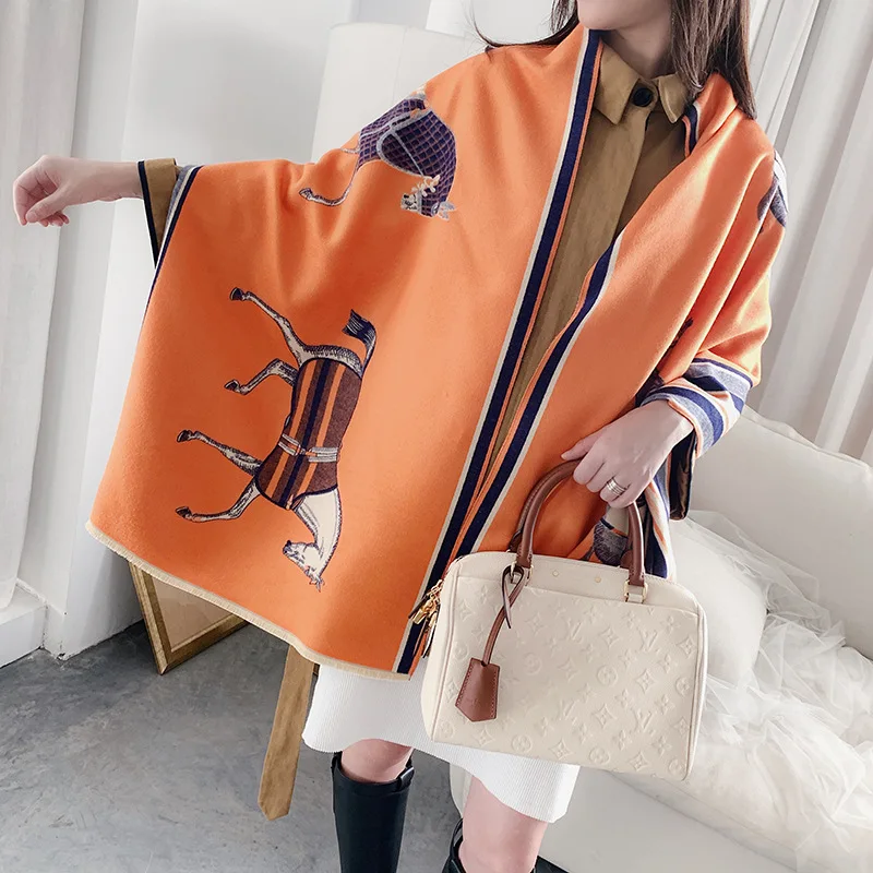 

Fashion Winter Scarf Women Cashmere Warm Pashmina Foulard Lady Luxury Horse Scarves Thick Soft Bufanda Shawls Wraps 2020 New