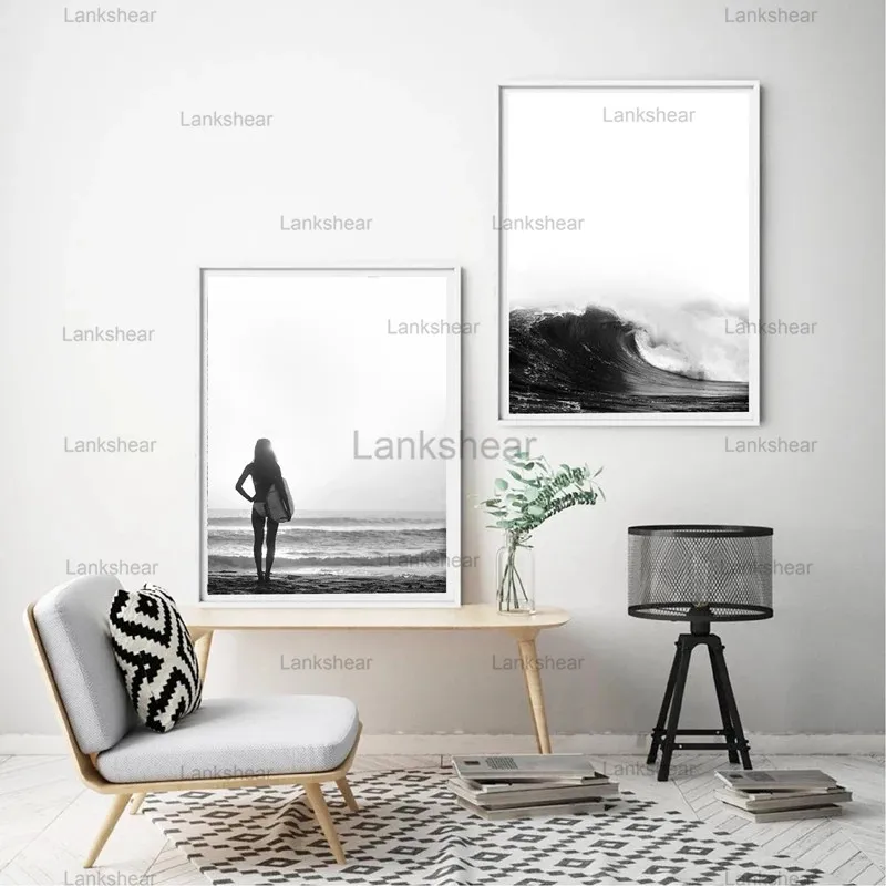 Плакаты для пляжной фотографии настенная Картина на холсте черно-белые картины