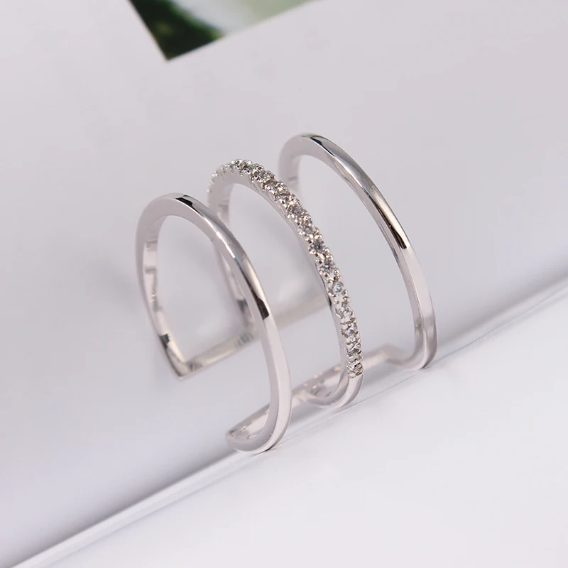 Медное обручальное кольцо с камнями CZ Серебряное металлическое манжетами для