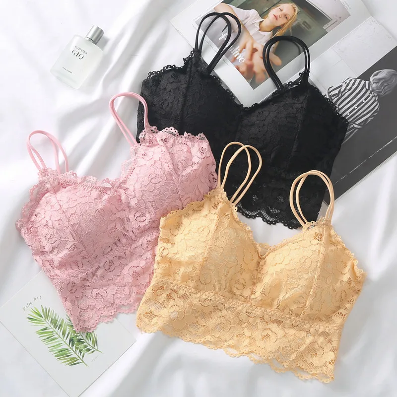 Women Lace Bra Female Bralette Sexy Lingerie Padded Wireless Crop Top Comfy Underwear Full Cup Brassiere | Женская одежда