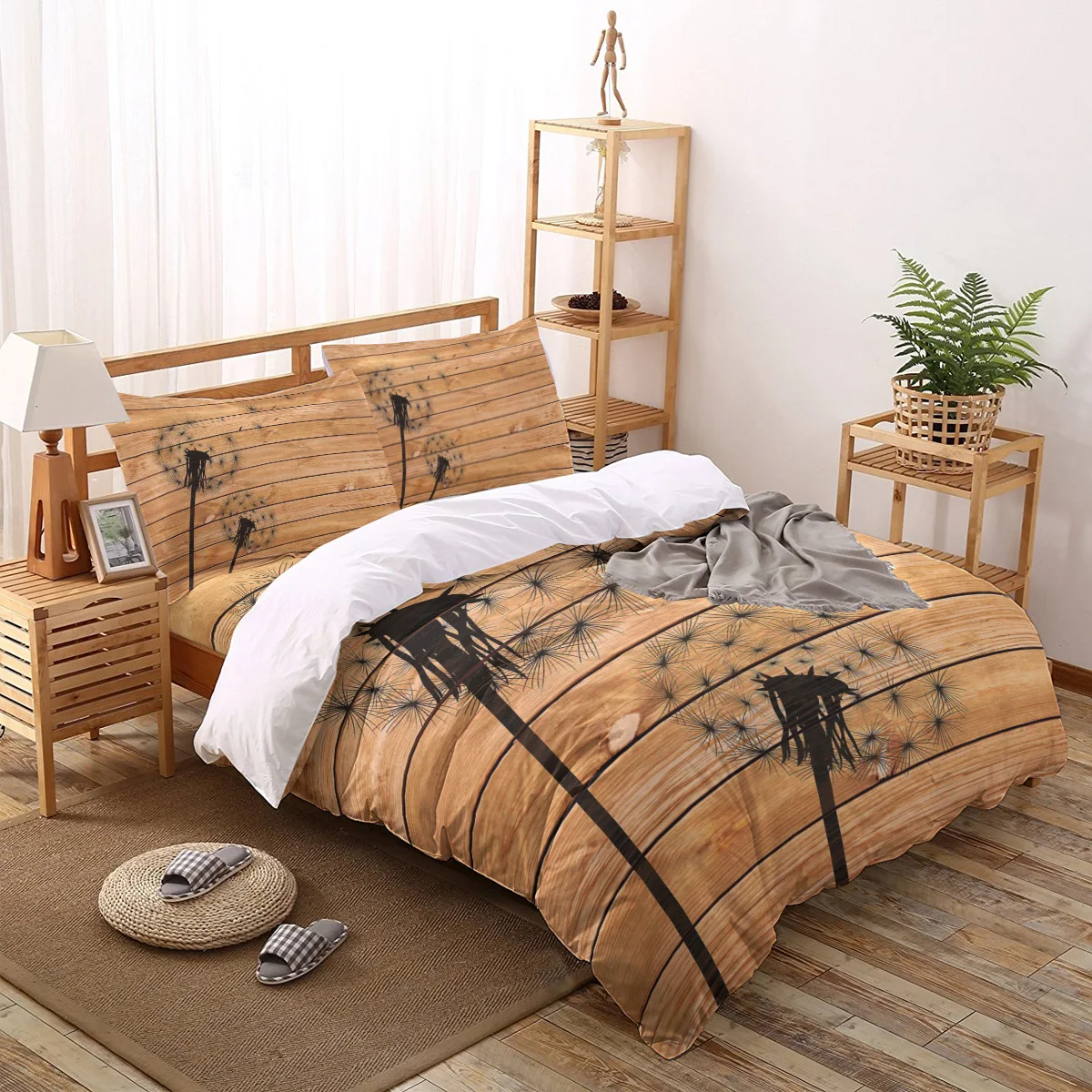 

2/3/4pcs Bedding Set Black Dandelion Wood Grain Duvet Cover Creative Comforter Bed Cover Set Housse De Couette Bedclothes