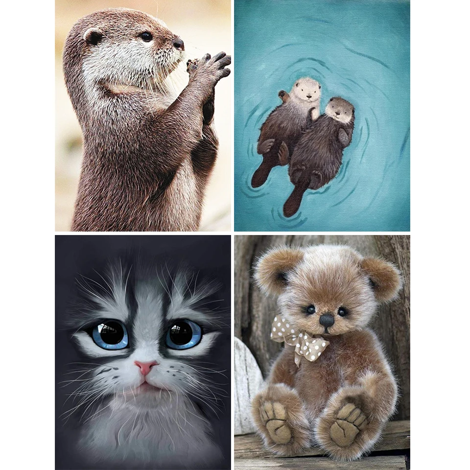 Diy 5D Diamond Painting Animal Otter Cat Mosaic Cross Stitch Kit Embroidery Full Square Drill Picture Of Rhinestone Decor Gift