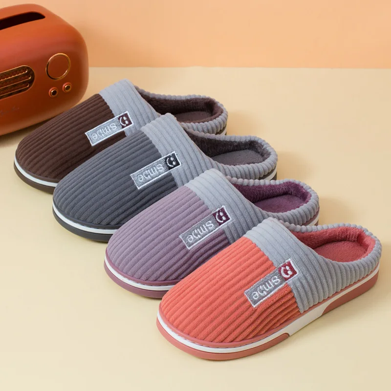 

Fashion New Autumn and Winter Women Warm Cotton Slippers for Home Indoor Male Couples Non-slip Thick Plush Shoes Furry Slippers