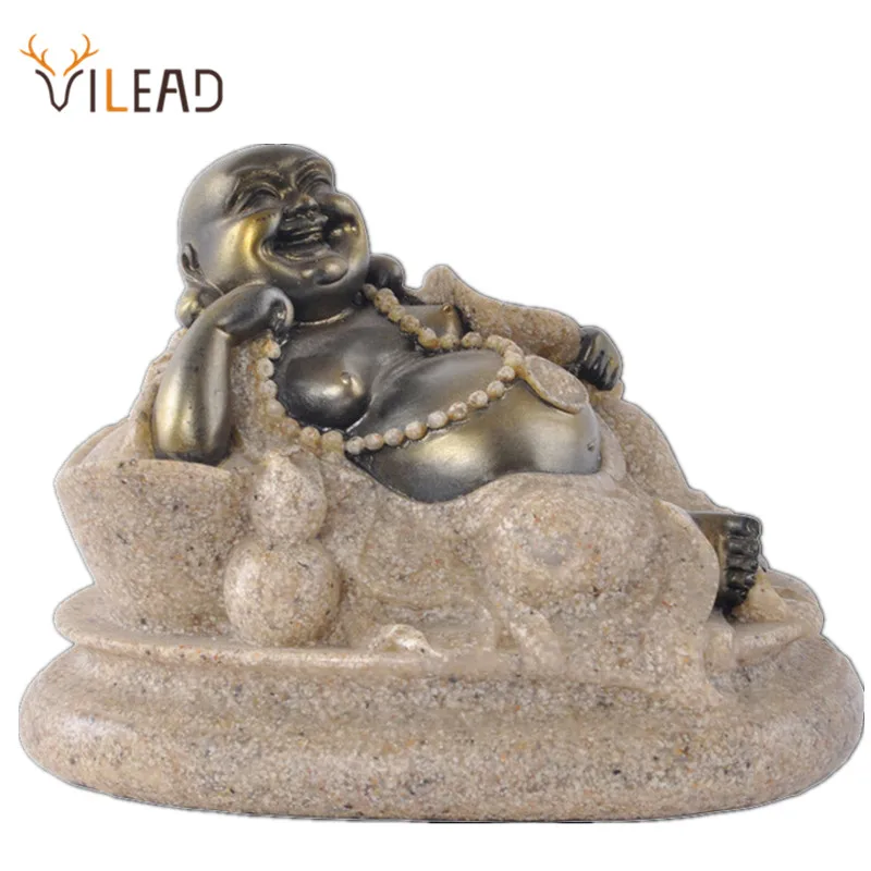 

VILEAD Nature Sand Stone Maitreya Buddha Statues Religious Laughing Buddha Figurines Christmas Decorations for Home Vintage