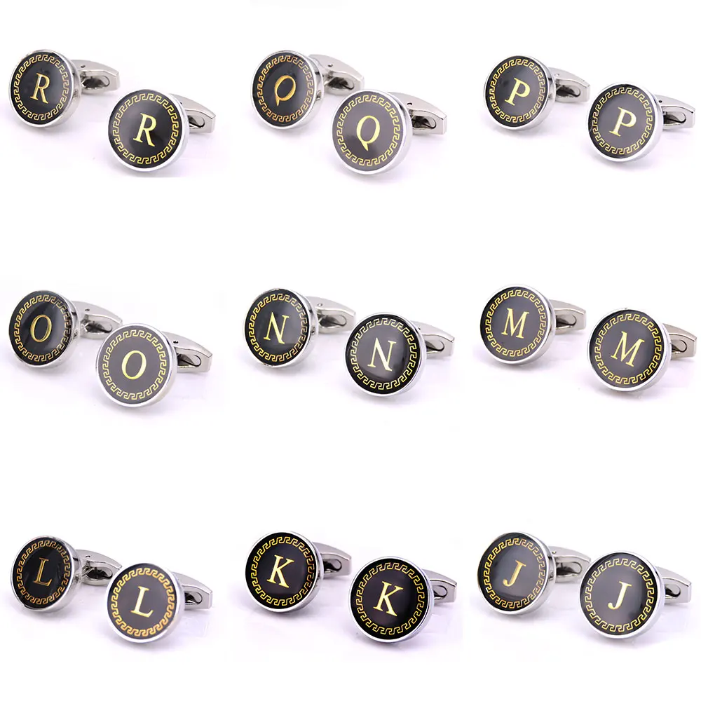 Men's Letter Cufflinks Silver Button A-z