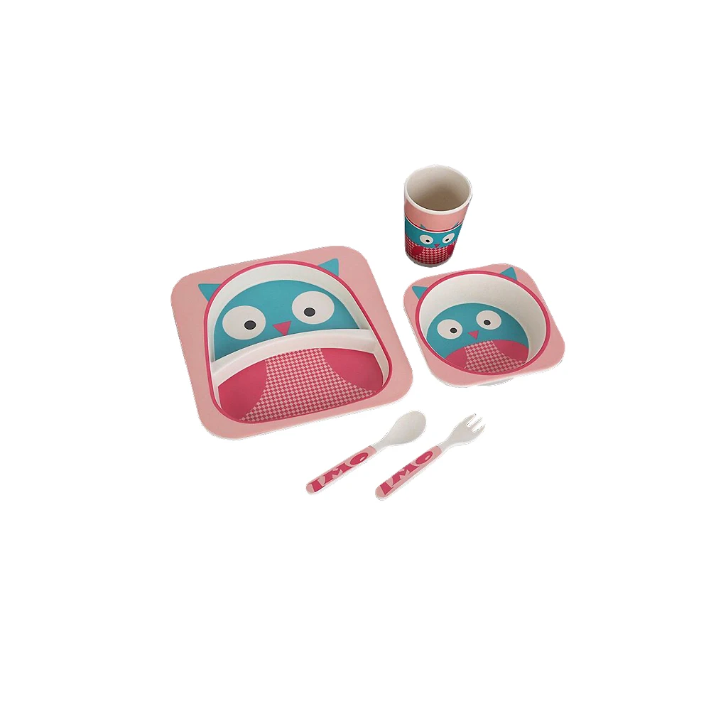 

5pcs/Set Baby Dishes Set Eco-Friendly Bamboo Fiber Dinnerware Cute Cartoon Animal Bowl Tableware For Kids Feeding Set Gift
