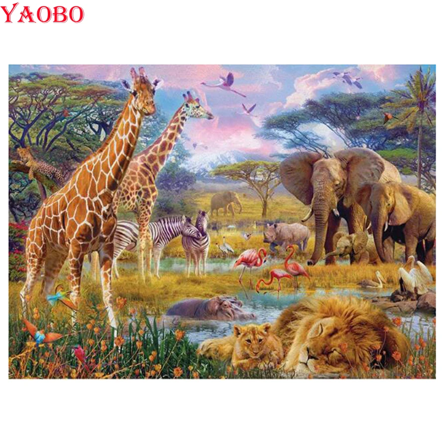 

Elephant giraffe lion Diamond Painting Full Square Drill Mosaic Picture Of Rhinestones 5D DIY Diamond Embroidery Needlework