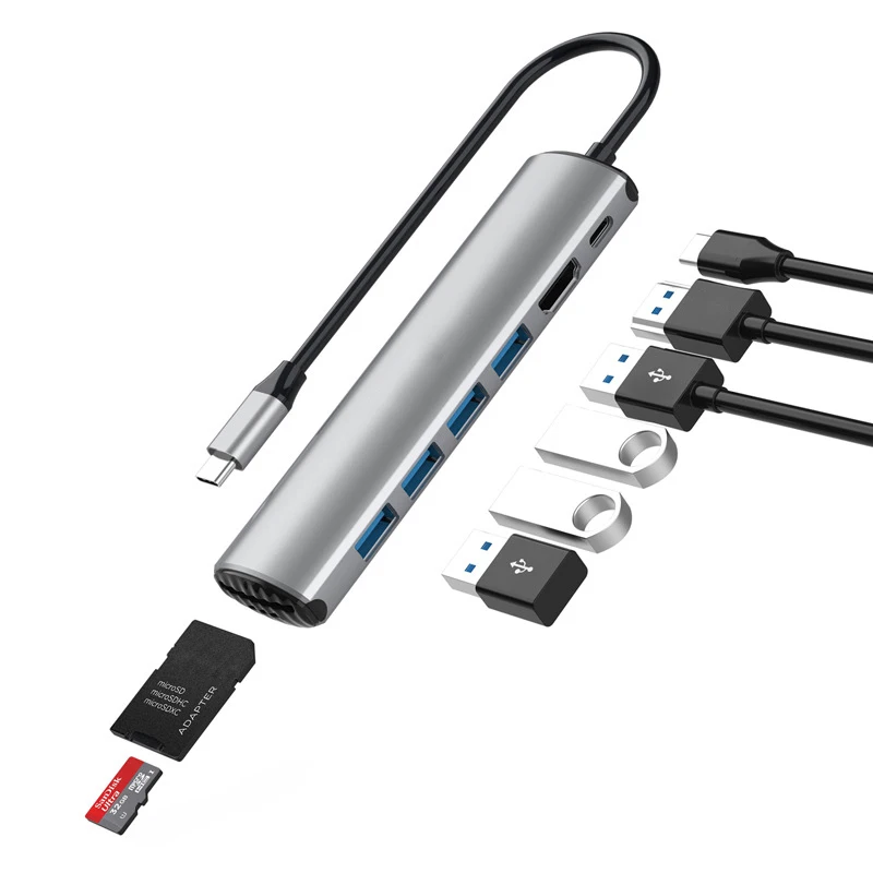

Концентратор USB C 8 в 1, портативный концентратор из алюминиевого сплава с USB C, зарядка USB, совместимый с большинством устройств типа C