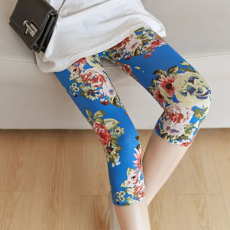 

YSDNCHI High Waist Capris Women Pants Fitness Legging Floral Print Stretchy Active Wear Crop Women Sporting
